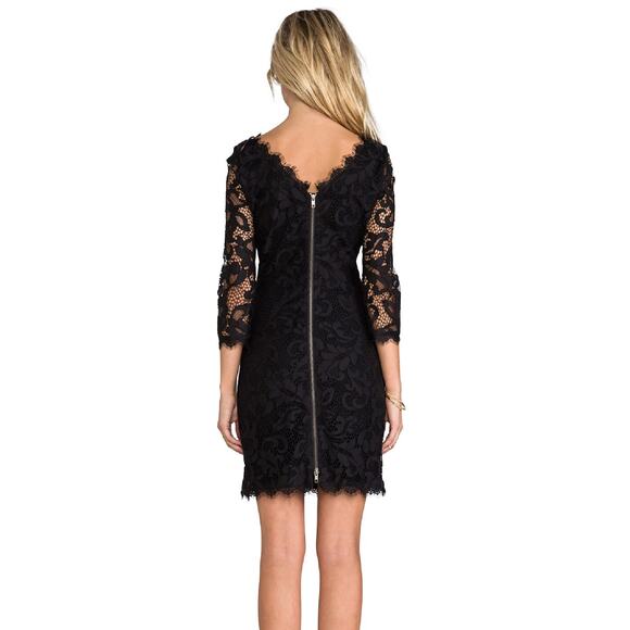 Diane Von Furstenberg Lace Zarita Scoop Mini Dress Womens Size 0 Black New - Picture 3 of 13